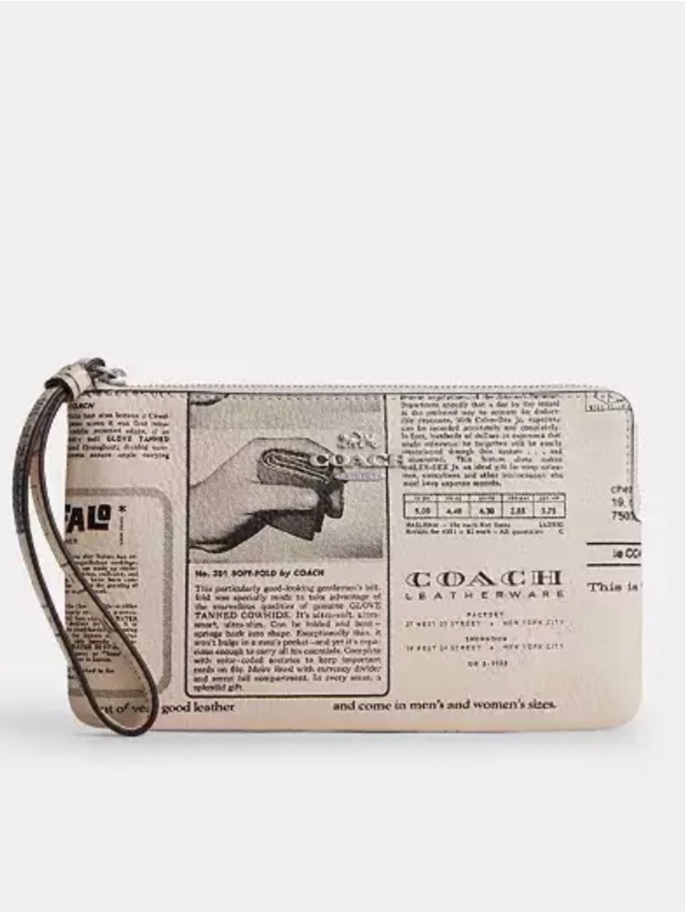 Coach Large Corner Zip Wristlet
With Newspaper Print